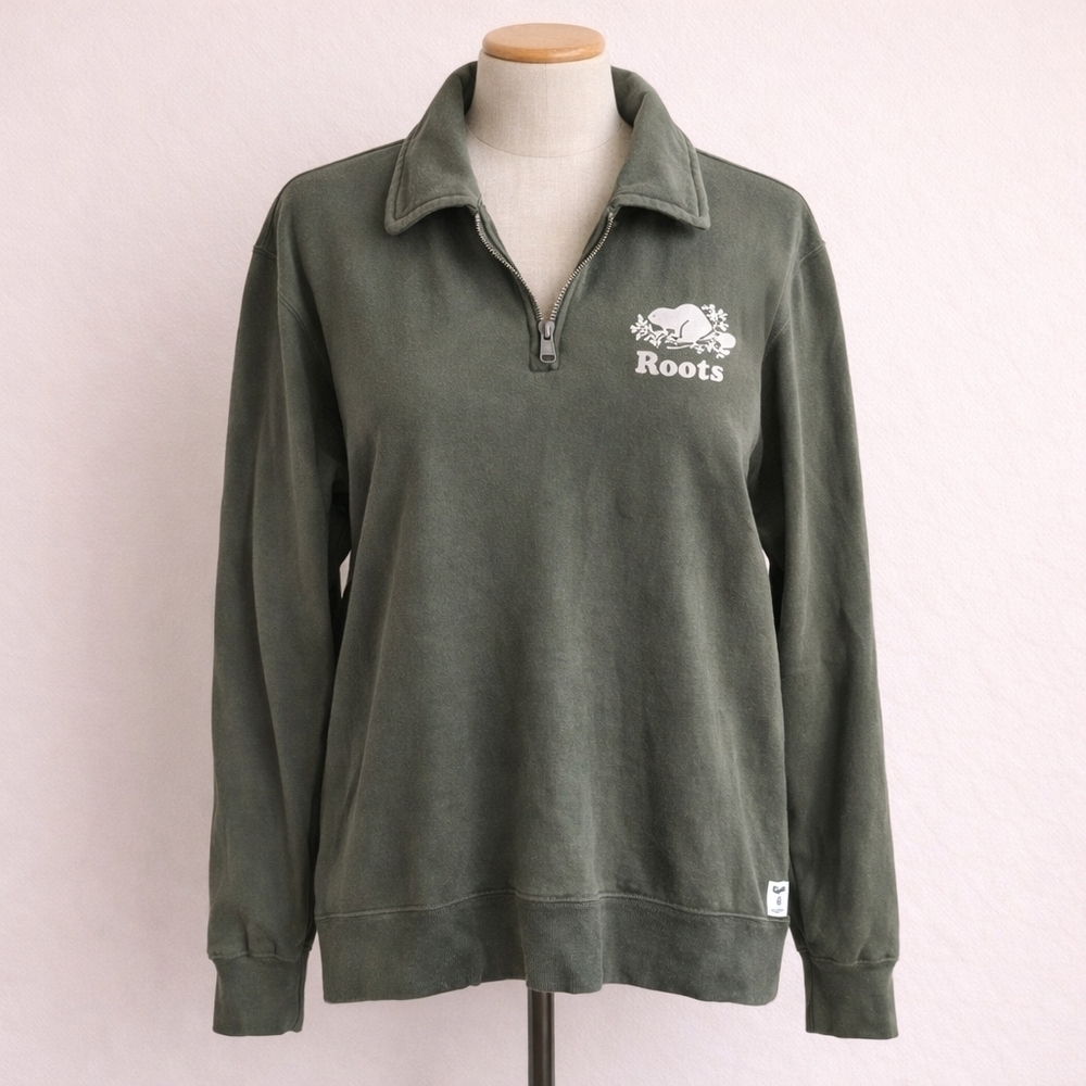 Authentic Roots Olive Green 3/4 Zip Long Sleeve Sweater Pullover Women's Large